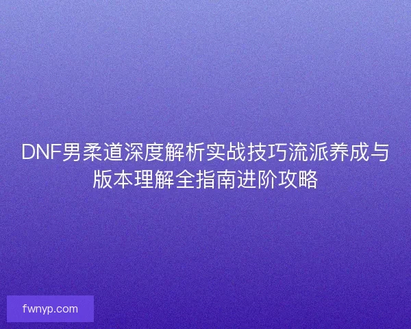 DNF男柔道深度解析实战技巧流派养成与版本理解全指南进阶攻略