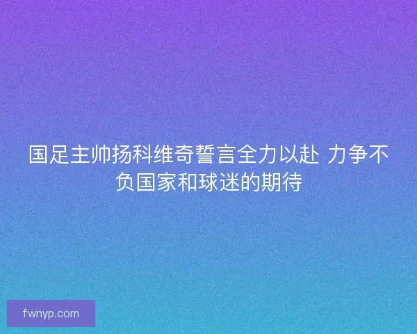 国足主帅扬科维奇誓言全力以赴 力争不负国家和球迷的期待